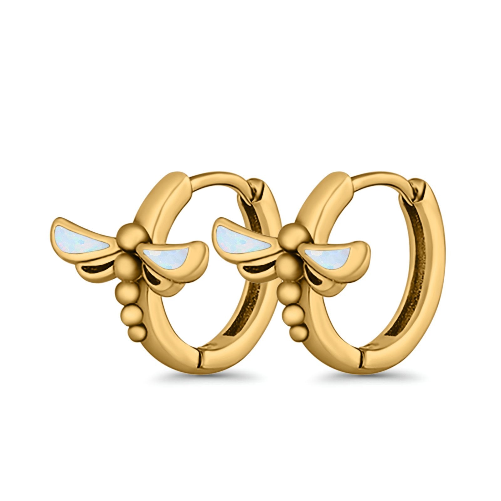 Dragonfly Hoop Huggie Earrings Lab Created Opal 925 Sterling Silver