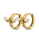 Dragonfly Hoop Huggie Earrings Lab Created Opal 925 Sterling Silver