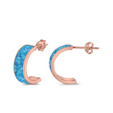 Half Hoop Stud Earrings Lab Created Opal 925 Sterling Silver (15mm)