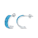 Half Hoop Stud Earrings Lab Created Opal 925 Sterling Silver (15mm)