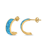 Half Hoop Stud Earrings Lab Created Opal 925 Sterling Silver (15mm)