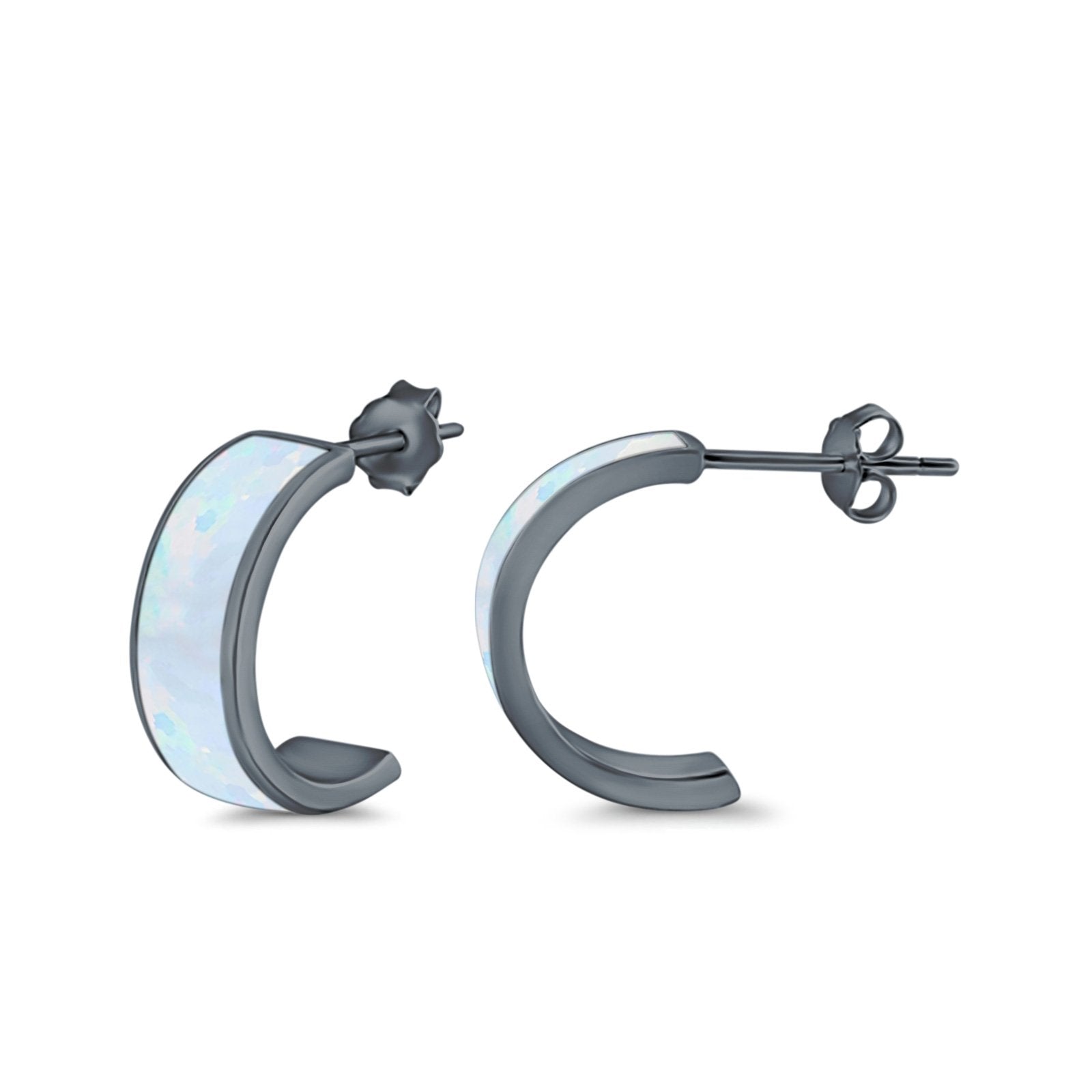 Half Hoop Stud Earrings Lab Created Opal 925 Sterling Silver (15mm)