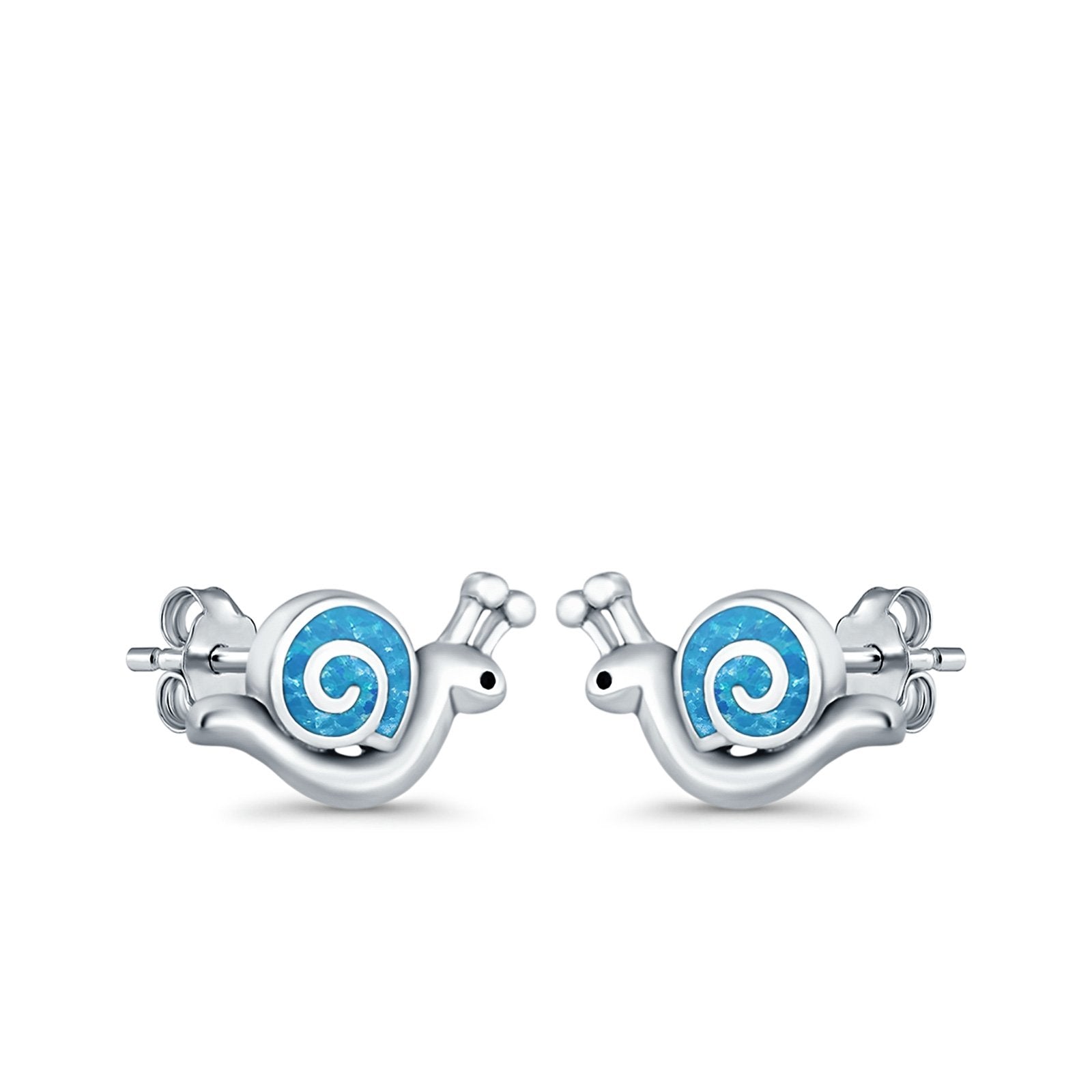 Swirl Snail Stud Earrings Lab Created Opal 925 Sterling Silver (9mm)