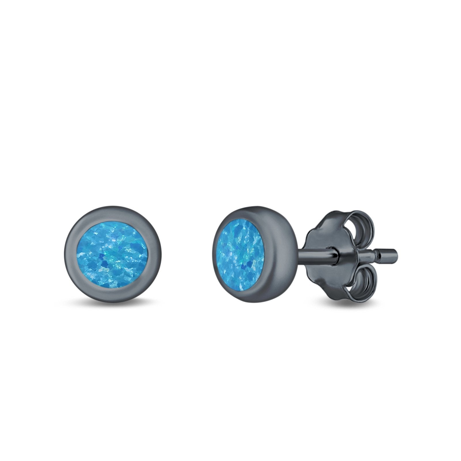Stud Earrings Lab Created Opal 925 Sterling Silver (6.5mm)