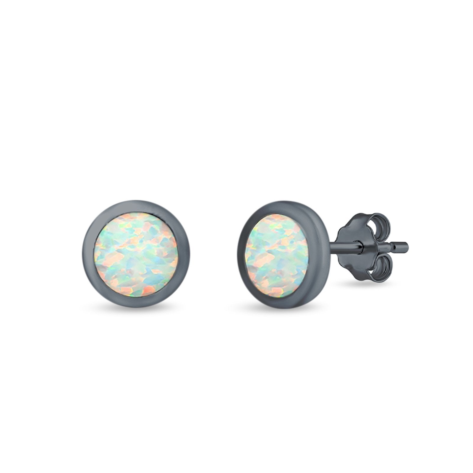 Round Half Ball Stud Earrings Created Opal 925 Sterling Silver (6mm)