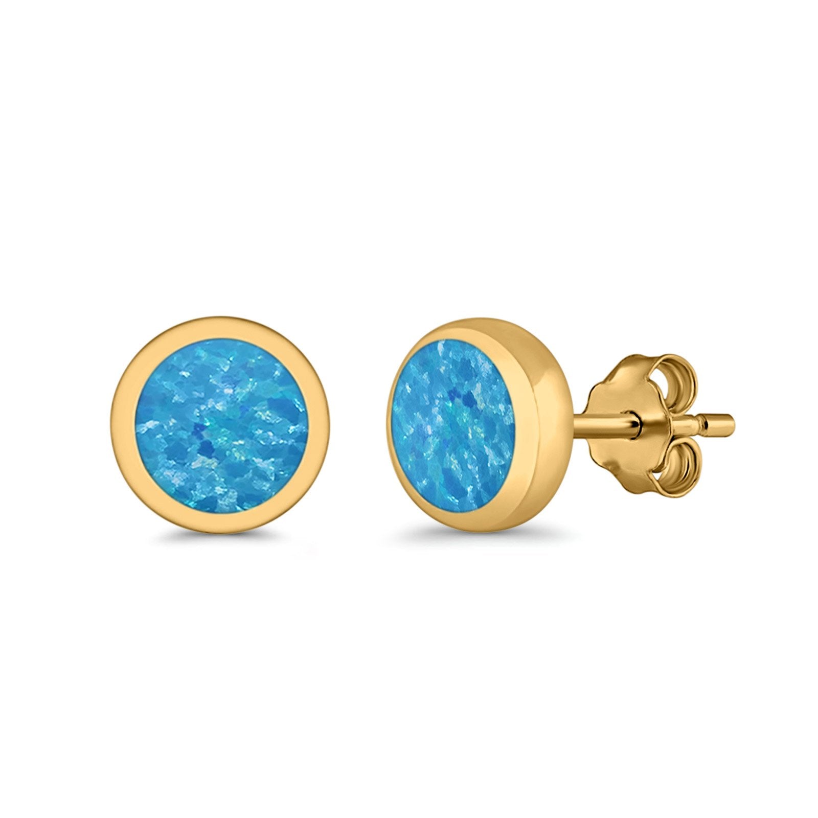 Round Stud Earrings Lab Created Opal 925 Sterling Silver (4mm-10mm)