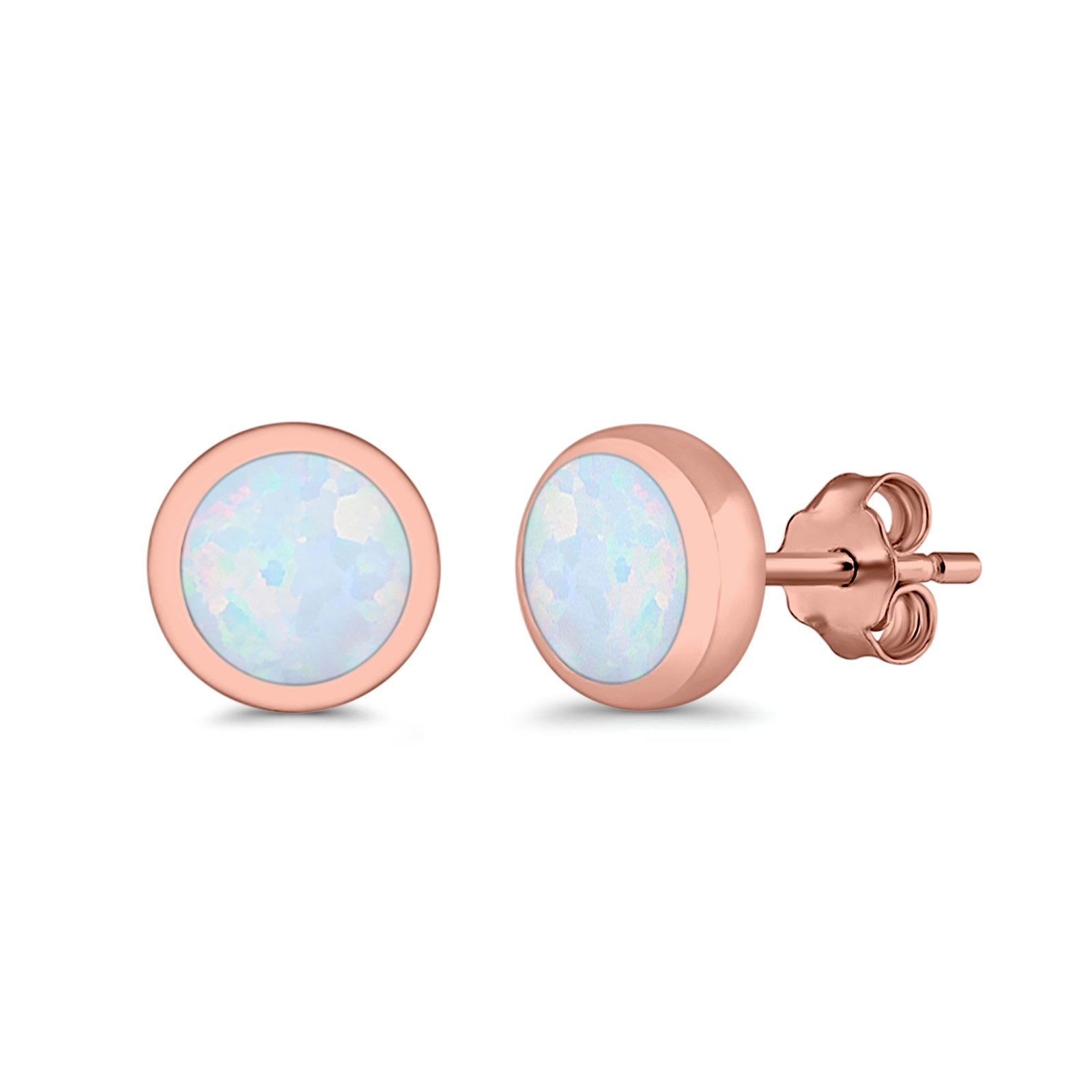 Round Stud Earrings Lab Created Opal 925 Sterling Silver (4mm-10mm)