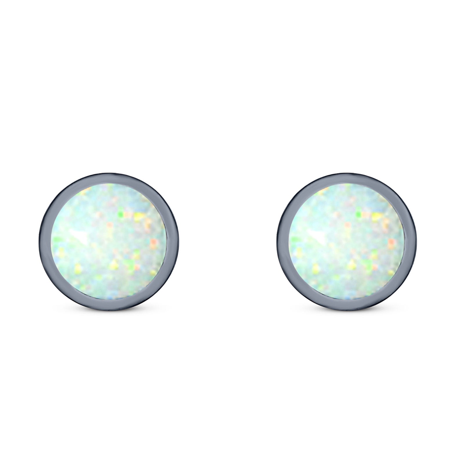 Round Stud Earring Created Opal Solid 925 Sterling Silver (4mm)