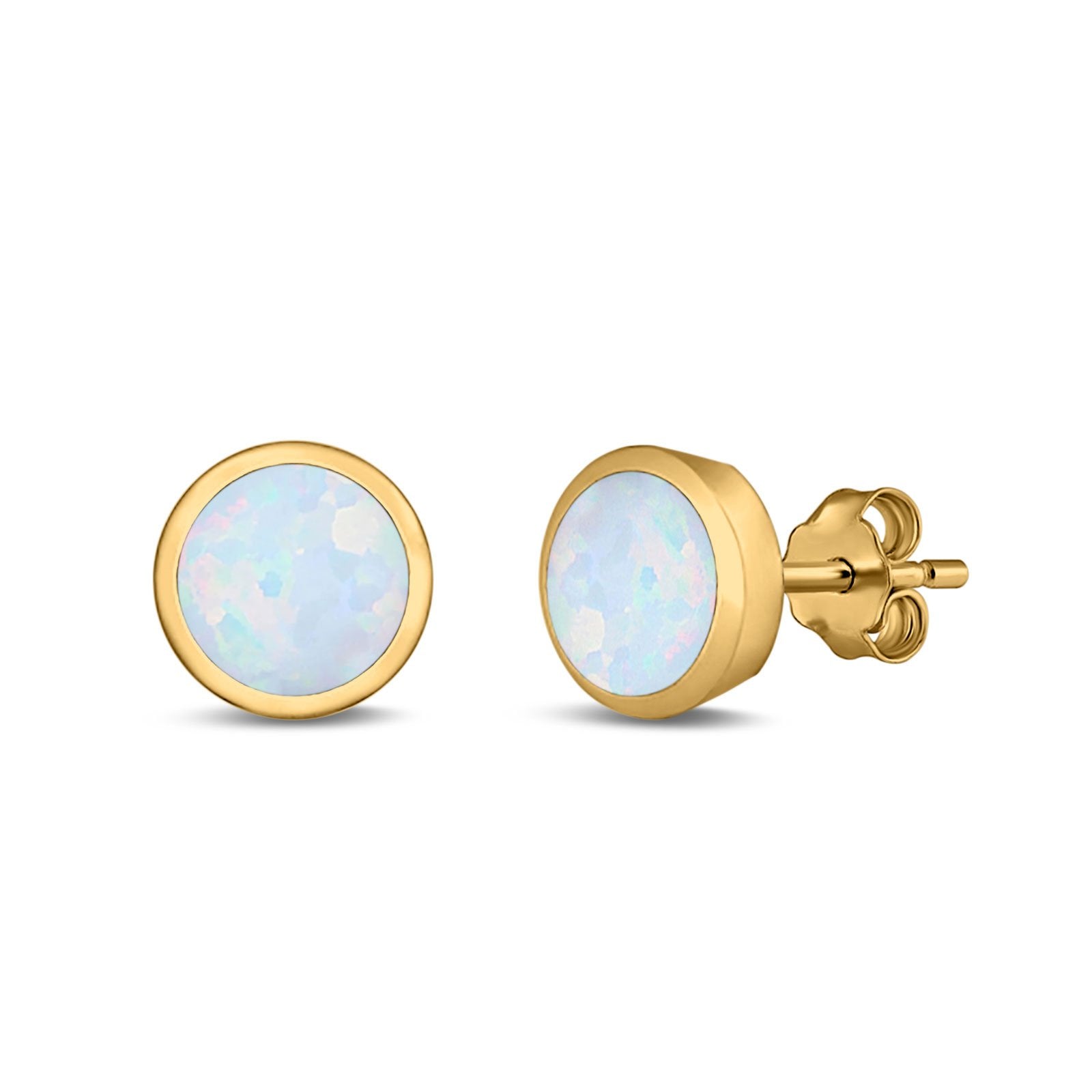 Stud Earrings Round Lab Created Opal 925 Sterling Silver (4mm-10mm)