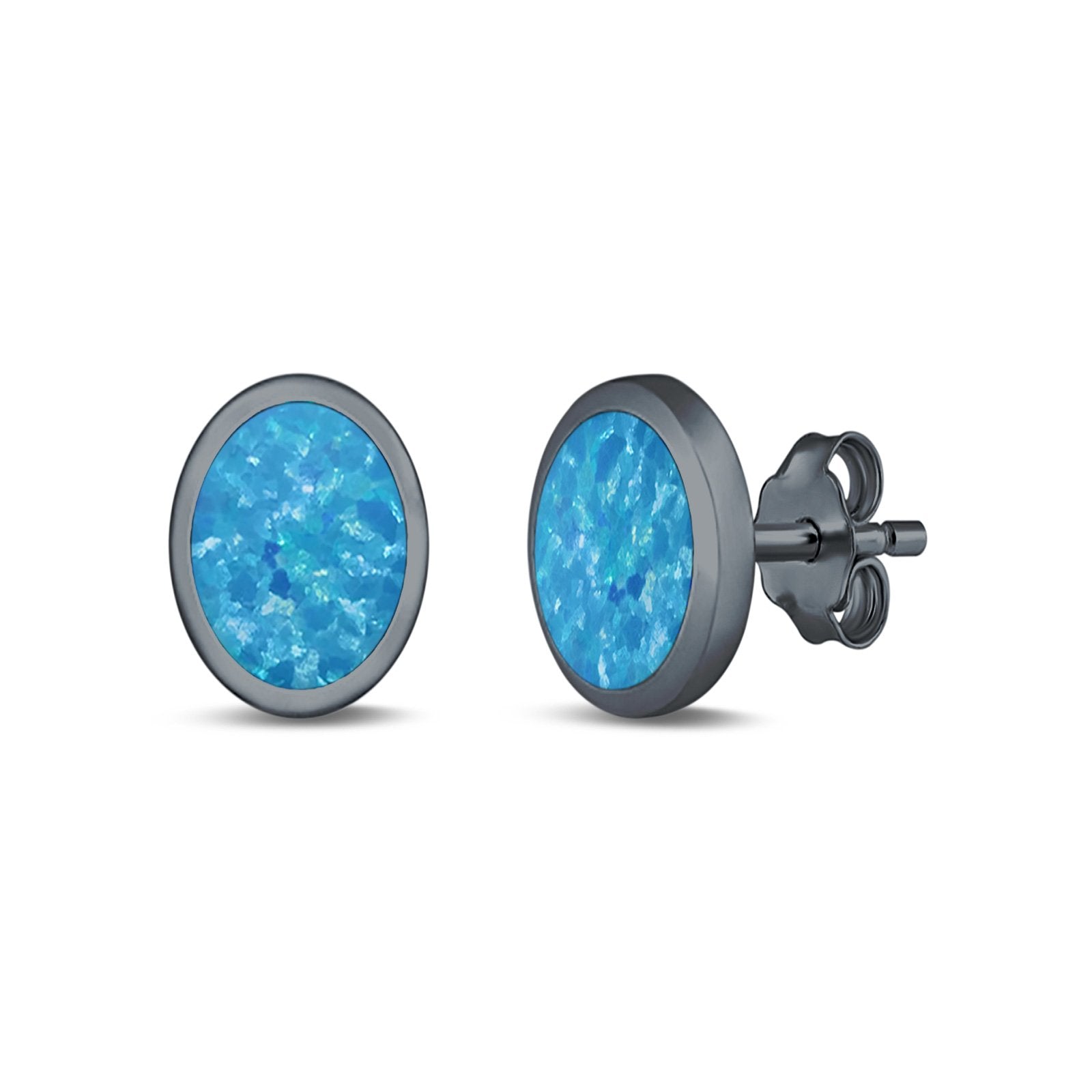 Oval Stud Earrings Lab Created Opal 925 Sterling Silver (6mm-12mm)