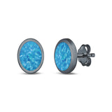 Oval Stud Earrings Lab Created Opal 925 Sterling Silver (6mm-12mm)