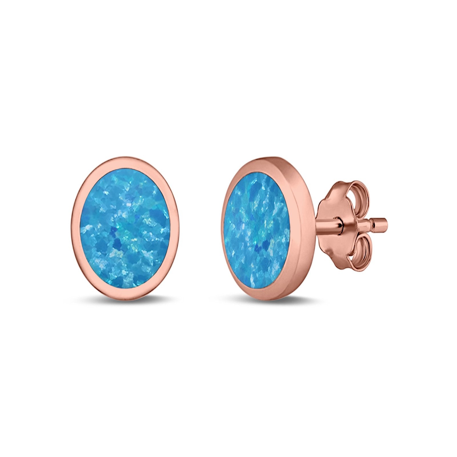 Oval Stud Earrings Lab Created Opal 925 Sterling Silver (6mm-12mm)