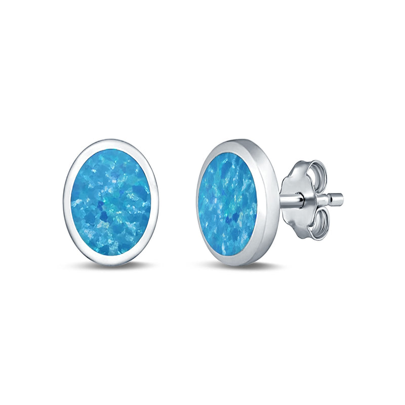 Oval Stud Earrings Lab Created Opal 925 Sterling Silver (6mm-12mm)
