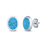 Oval Stud Earrings Lab Created Opal 925 Sterling Silver (6mm-12mm)