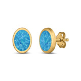 Oval Stud Earrings Lab Created Opal 925 Sterling Silver (6mm-12mm)