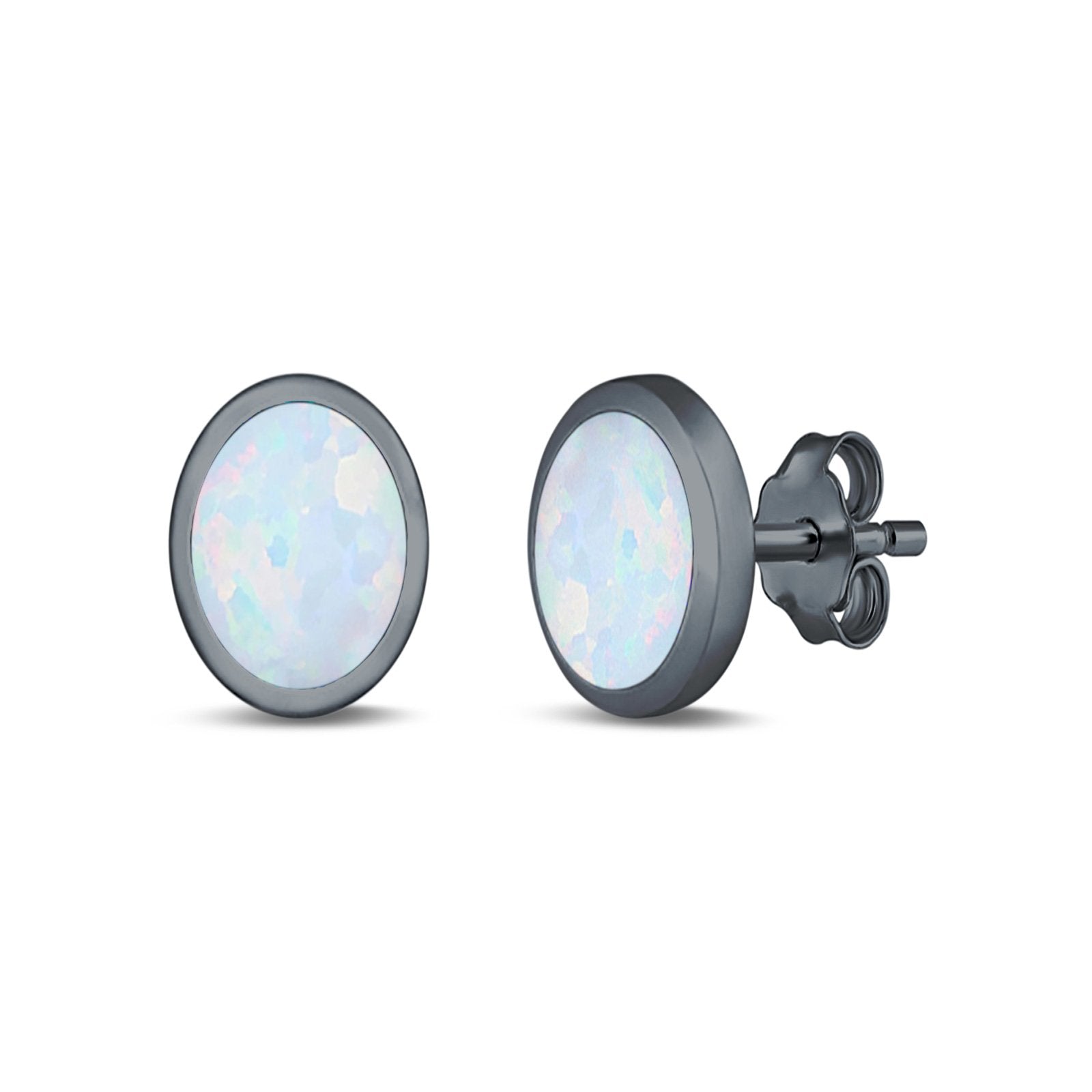 Oval Stud Earrings Lab Created Opal 925 Sterling Silver (6mm-12mm)