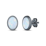 Oval Stud Earrings Lab Created Opal 925 Sterling Silver (6mm-12mm)