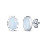 Oval Stud Earrings Lab Created Opal 925 Sterling Silver (6mm-12mm)