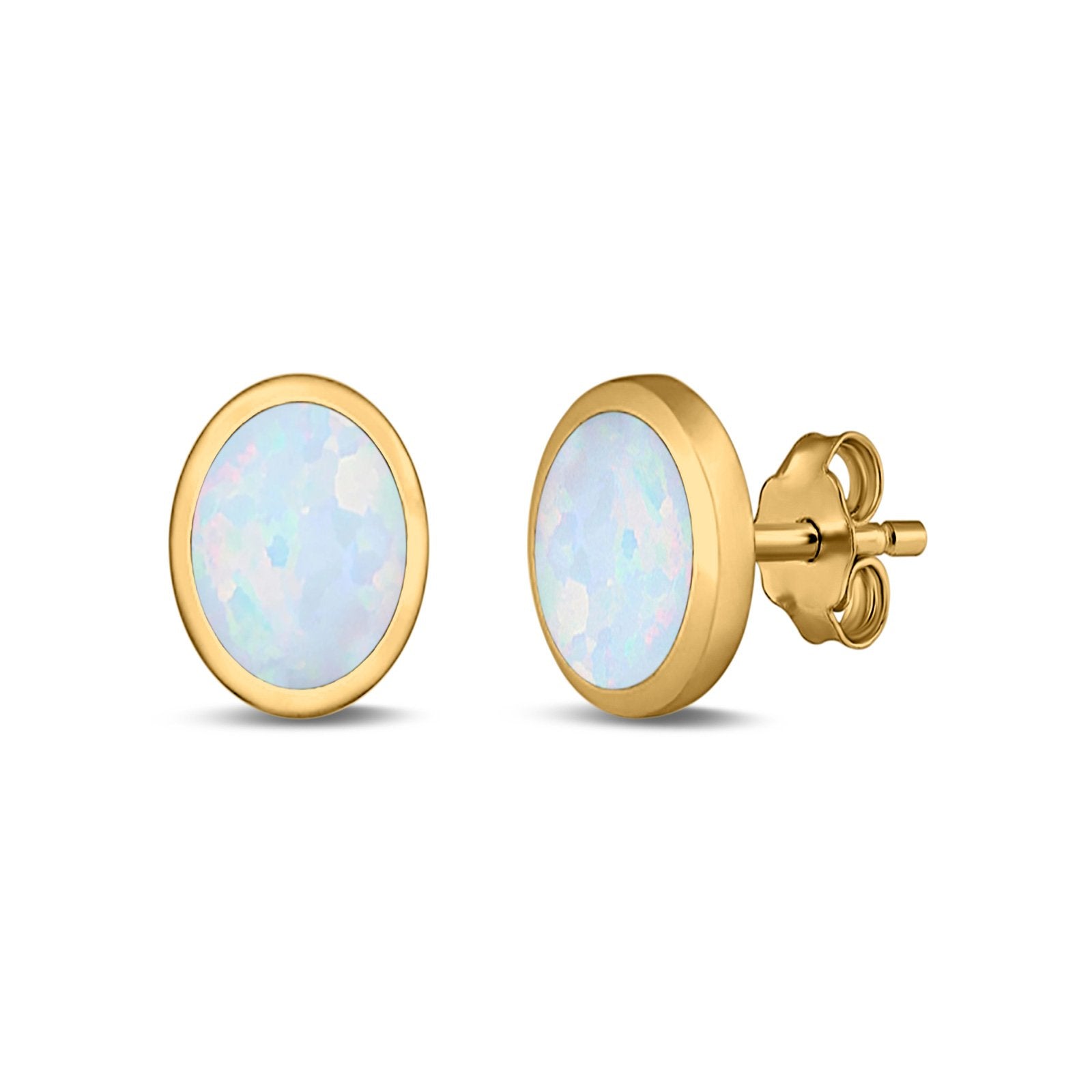 Oval Stud Earrings Lab Created Opal 925 Sterling Silver (6mm-12mm)