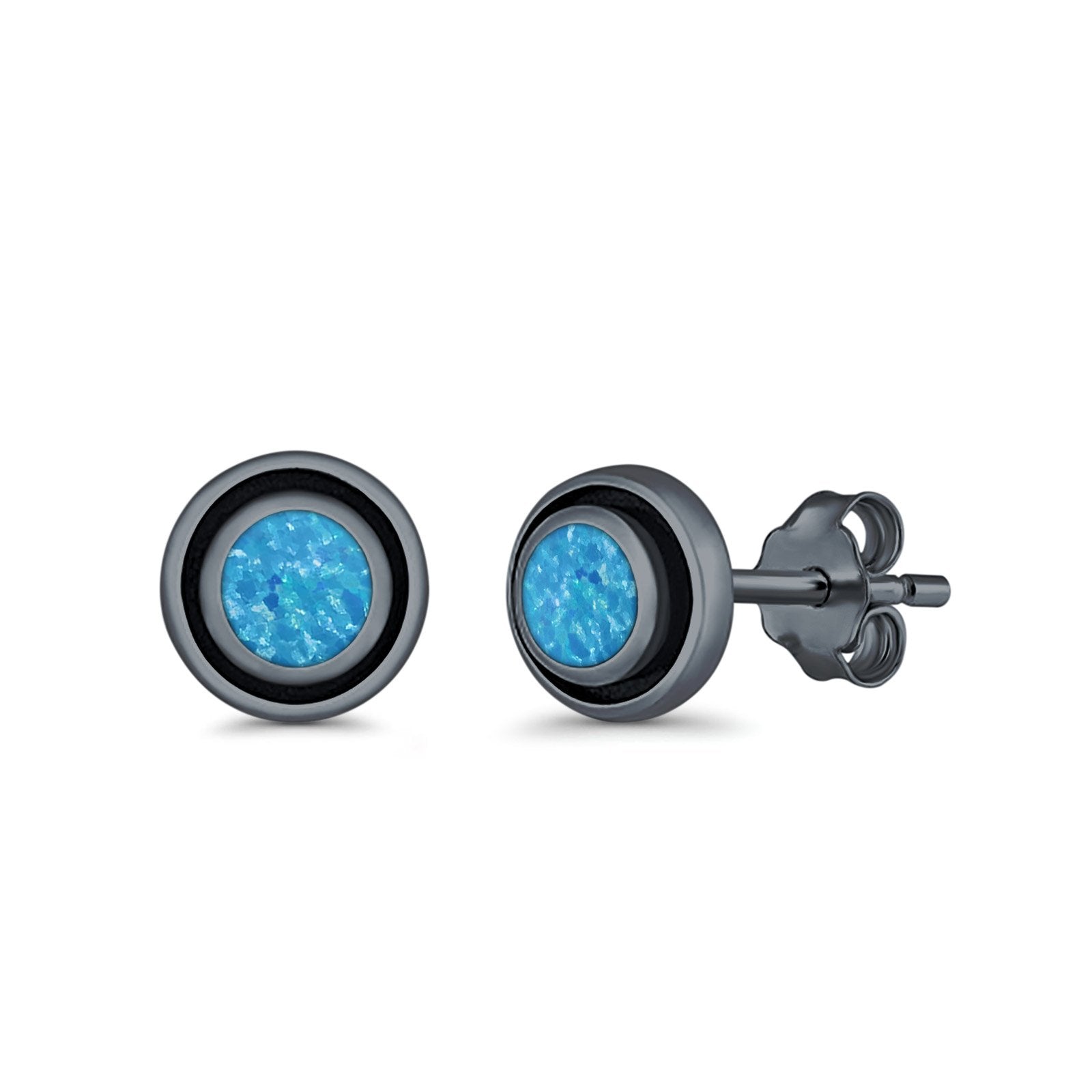 Stud Earrings Round Bali Lab Created Opal 925 Sterling Silver (5mm-10mm)