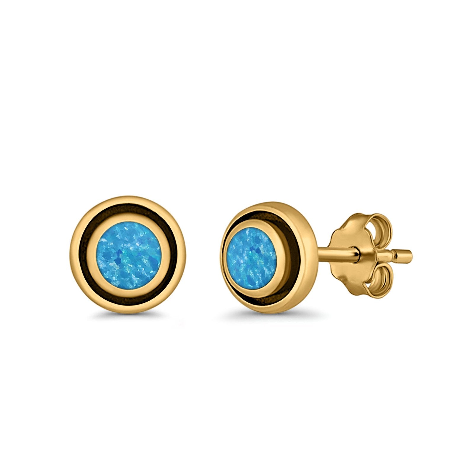 Stud Earrings Round Bali Lab Created Opal 925 Sterling Silver (5mm-10mm)