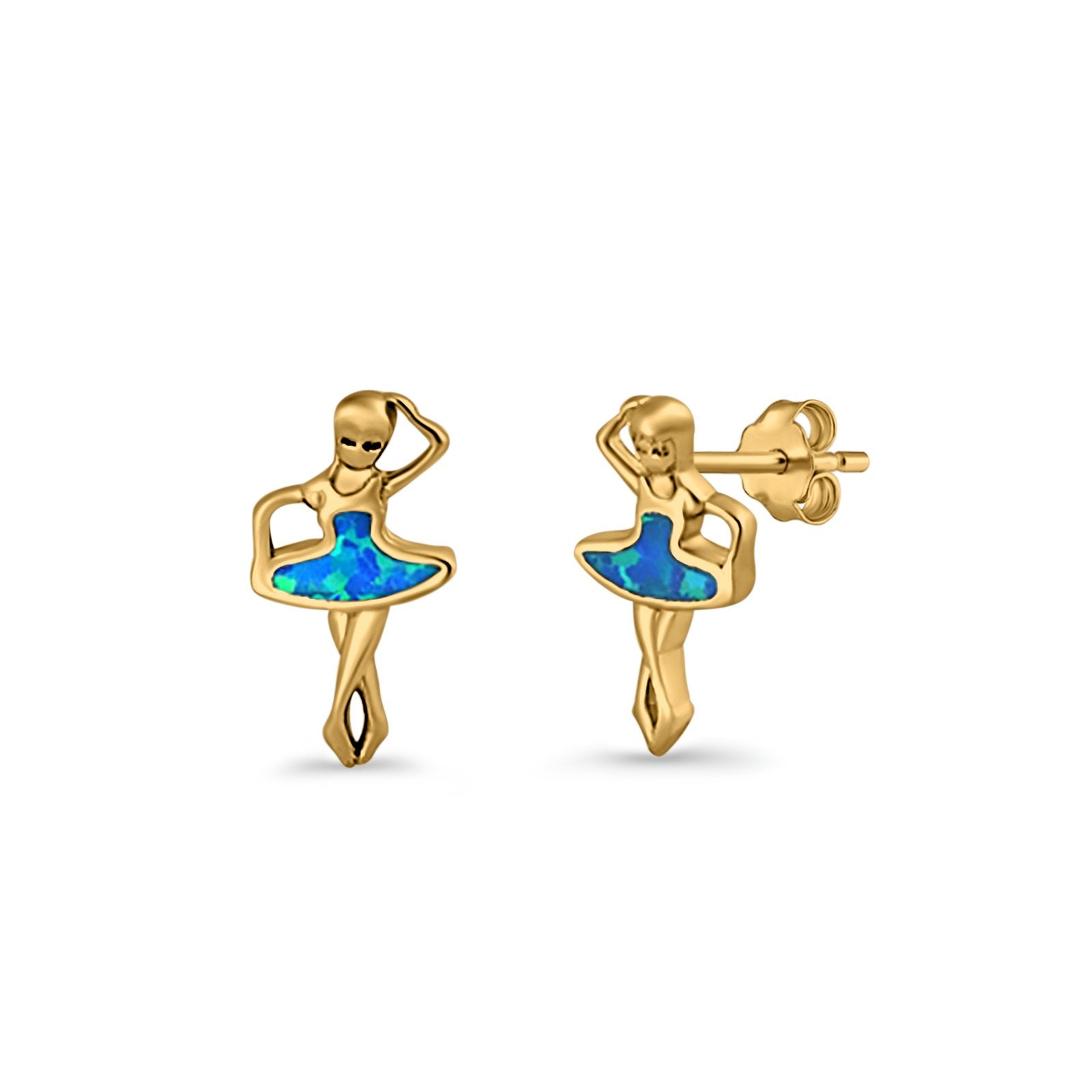 Ballet Dancer Stud Earrings Lab Created Opal 925 Sterling Silver (11mm)