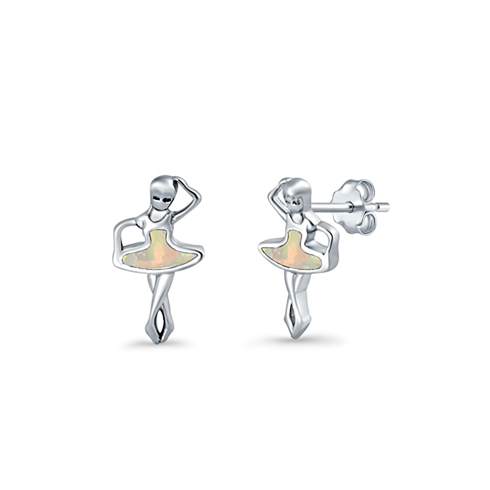 Ballet Dancer Stud Earrings Lab Created Opal 925 Sterling Silver (11mm)