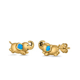 Baby Elephant Stud Earrings Created Opal 925 Sterling Silver (6mm)