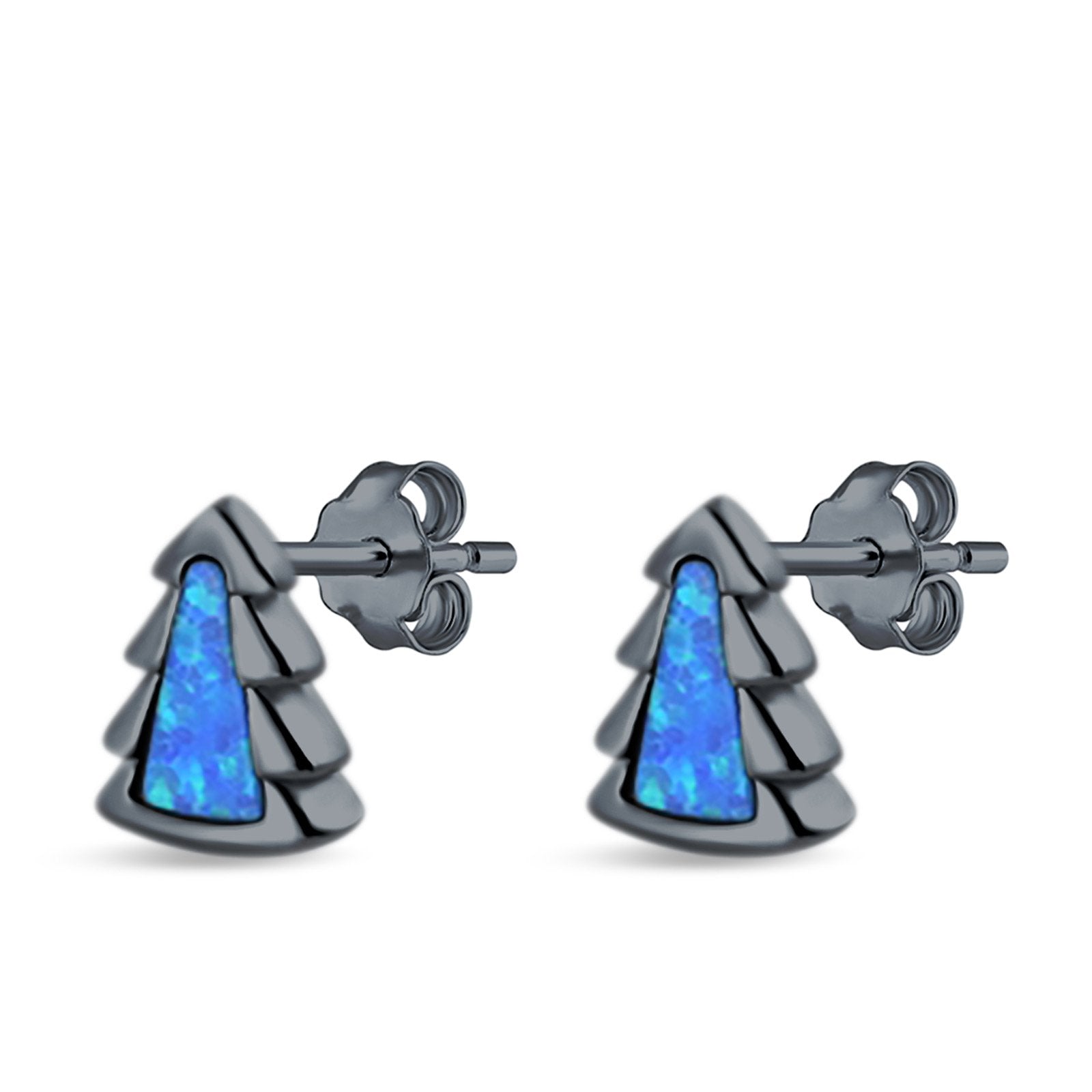 Little Tree Stud Earrings Lab Created Opal 925 Sterling Silver (8mm)