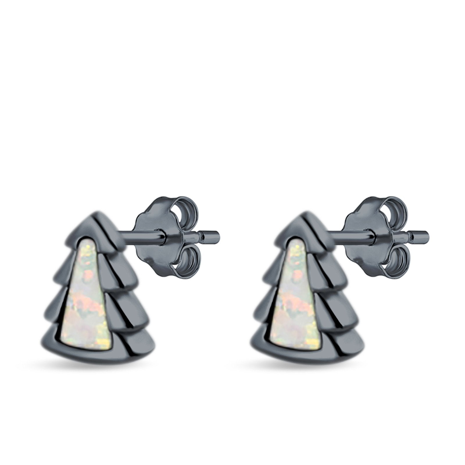 Little Tree Stud Earrings Lab Created Opal 925 Sterling Silver (8mm)