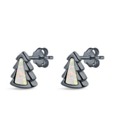 Little Tree Stud Earrings Lab Created Opal 925 Sterling Silver (8mm)