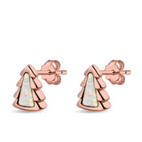 Little Tree Stud Earrings Lab Created Opal 925 Sterling Silver (8mm)