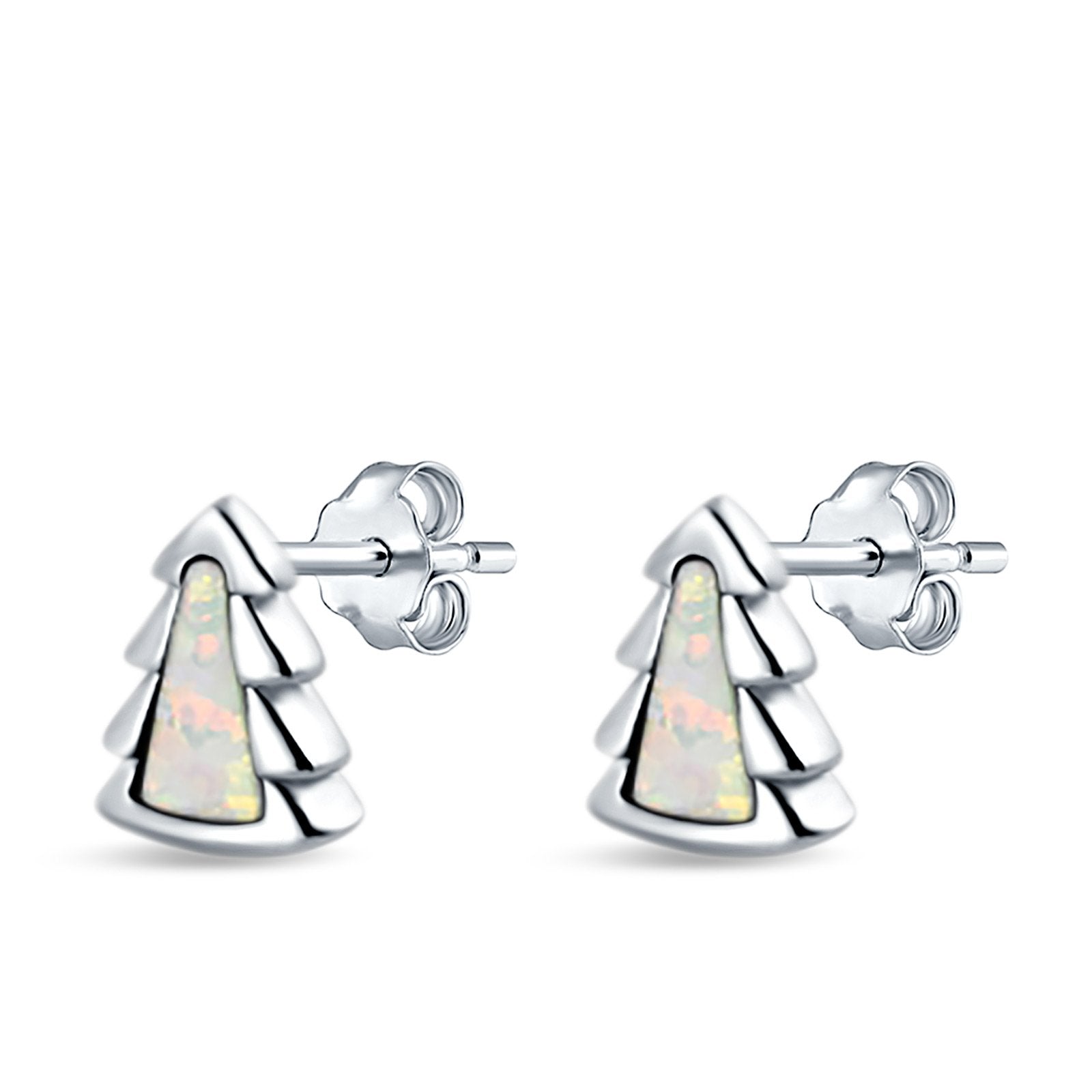 Little Tree Stud Earrings Lab Created Opal 925 Sterling Silver (8mm)