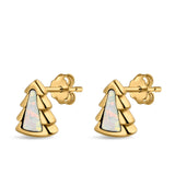 Little Tree Stud Earrings Lab Created Opal 925 Sterling Silver (8mm)