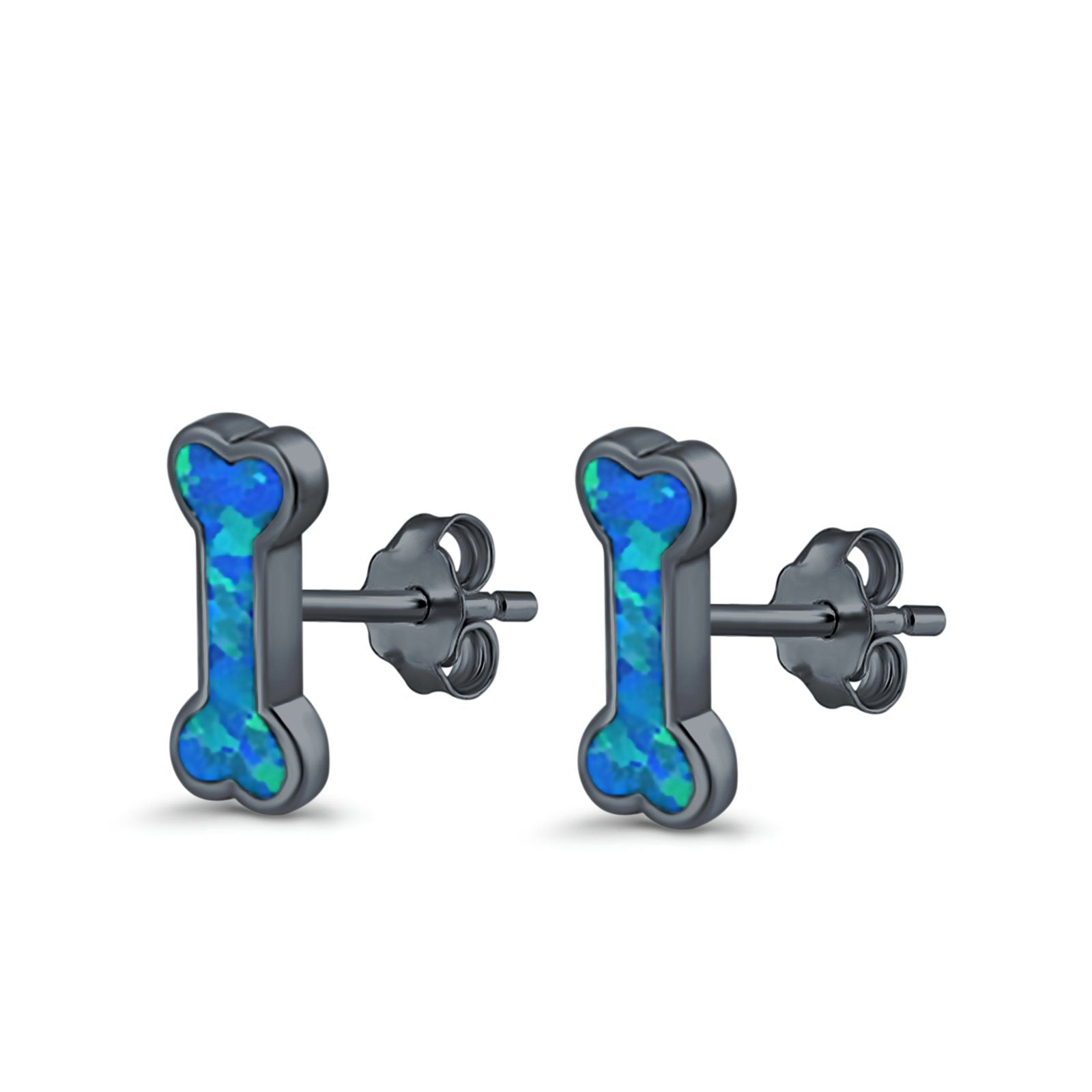 Dog Bone Stud Earrings Created Opal 925 Sterling Silver (5mm)