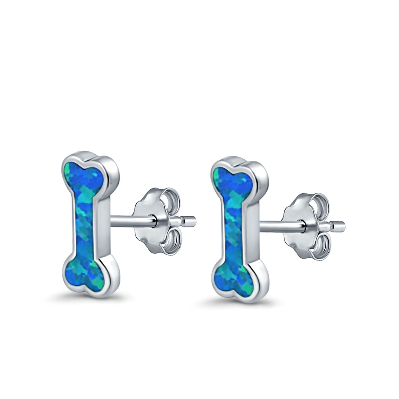 Dog Bone Stud Earrings Created Opal 925 Sterling Silver (5mm)