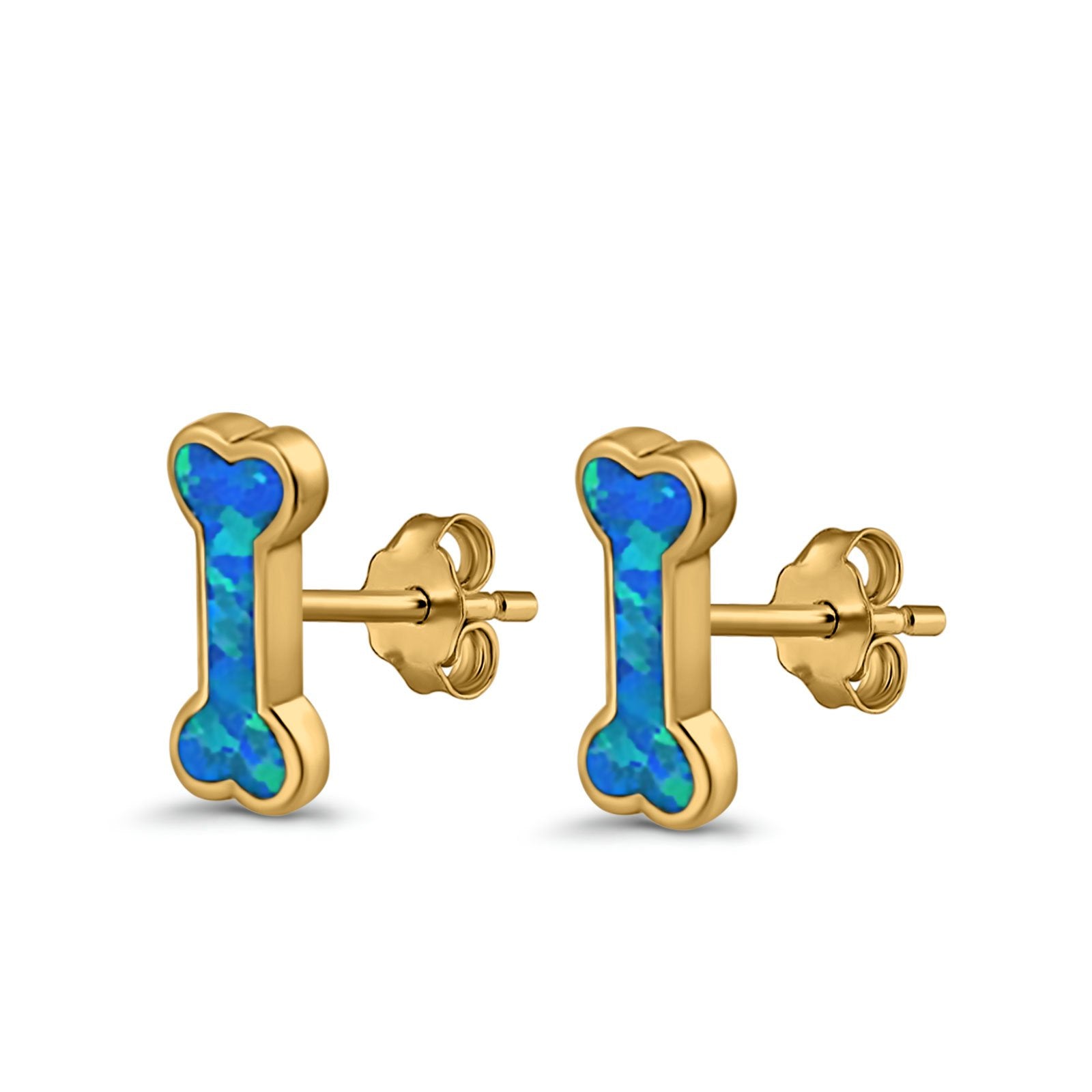 Dog Bone Stud Earrings Created Opal 925 Sterling Silver (5mm)