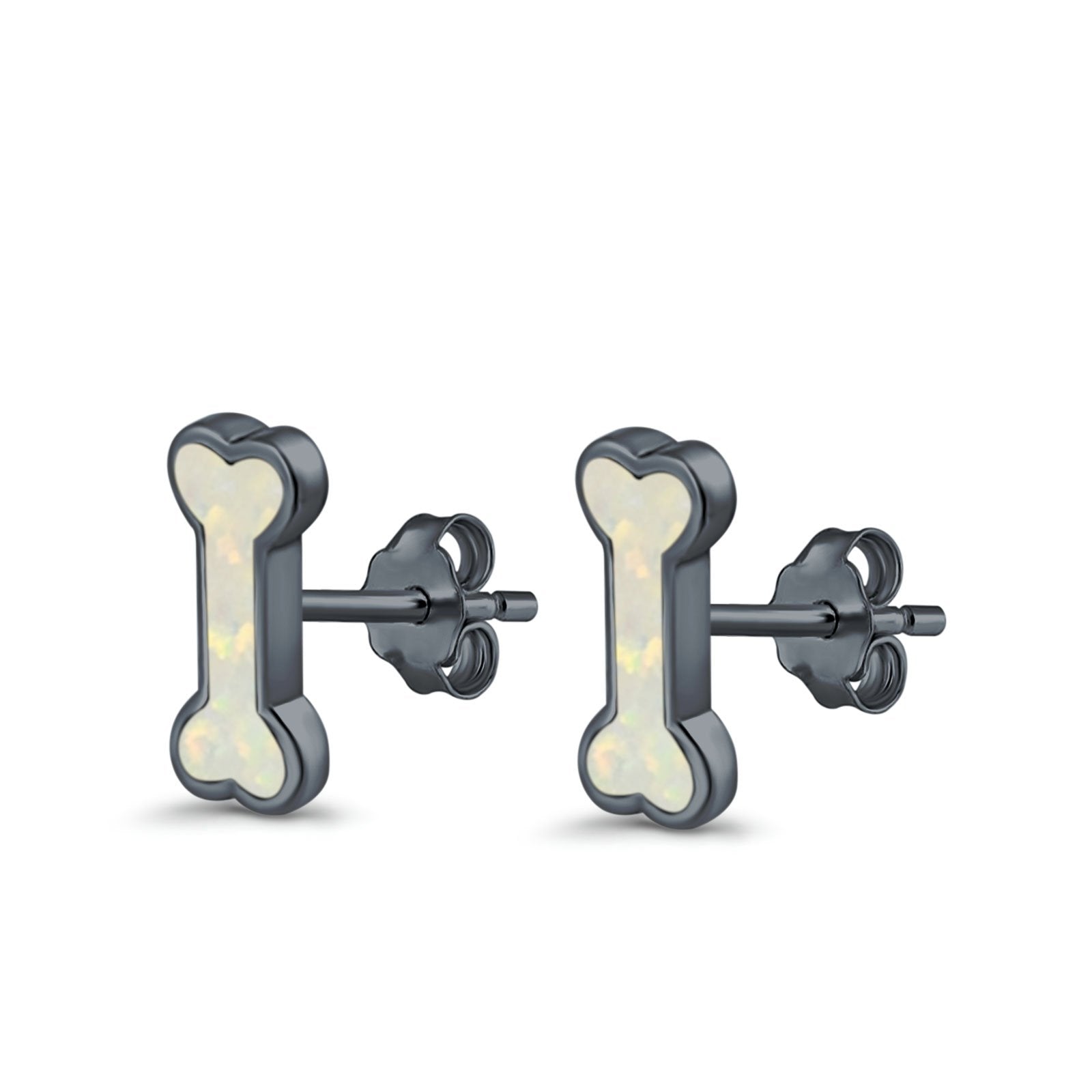 Dog Bone Stud Earrings Created Opal 925 Sterling Silver (5mm)