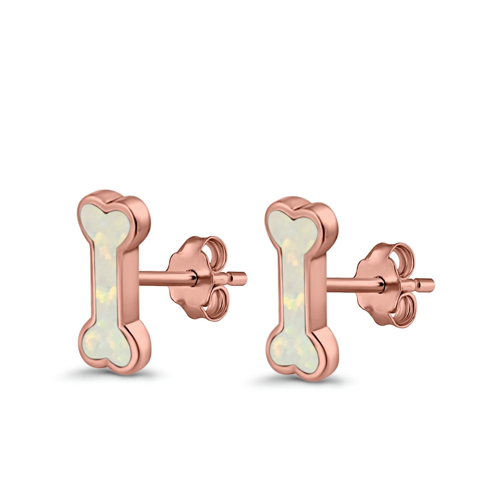 Dog Bone Stud Earrings Created Opal 925 Sterling Silver (5mm)