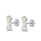 Dog Bone Stud Earrings Created Opal 925 Sterling Silver (5mm)