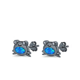 Frog Stud Earrings Created Opal 925 Sterling Silver (6mm)