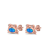 Frog Stud Earrings Created Opal 925 Sterling Silver (6mm)
