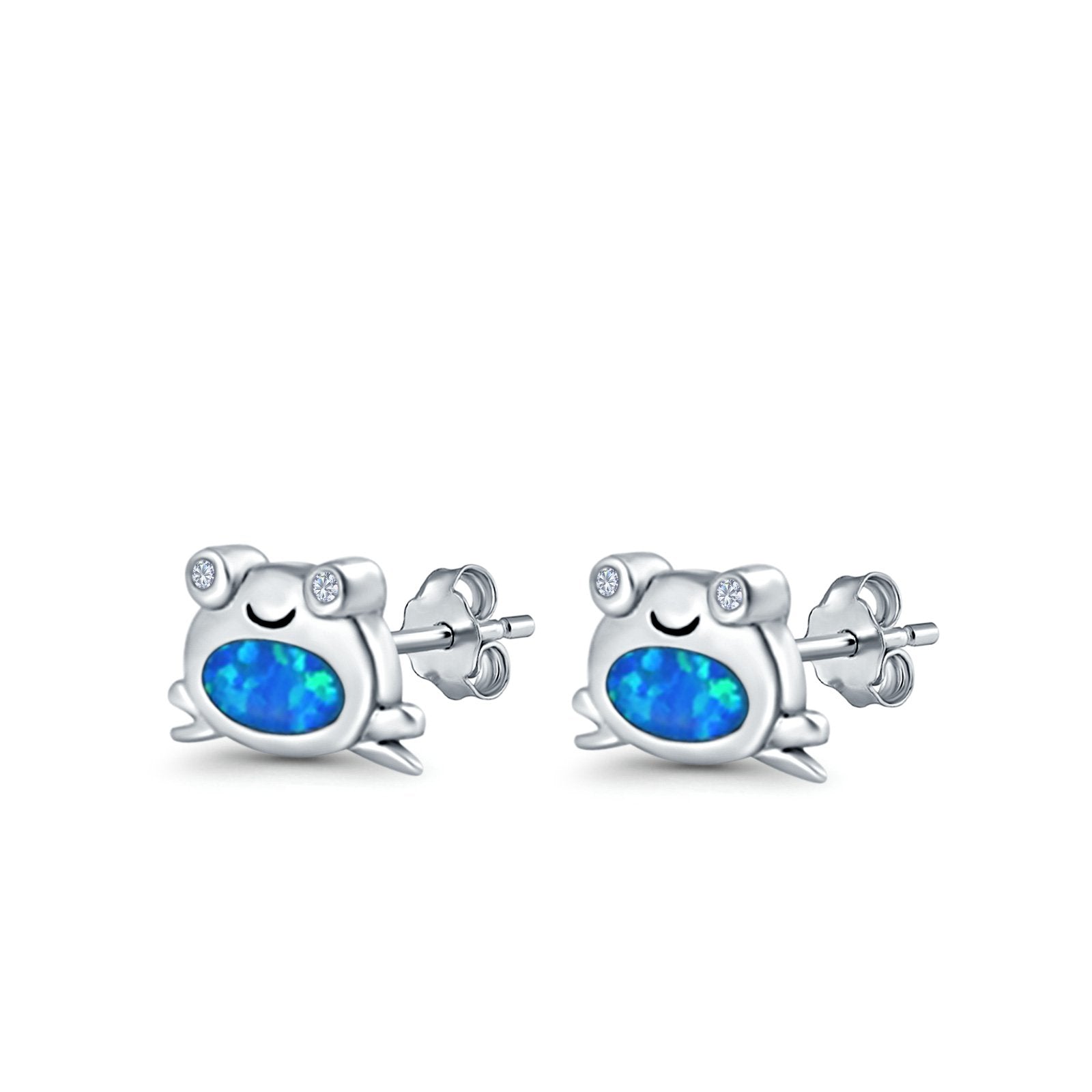 Frog Stud Earrings Created Opal 925 Sterling Silver (6mm)