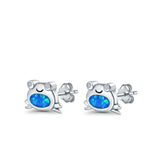 Frog Stud Earrings Created Opal 925 Sterling Silver (6mm)