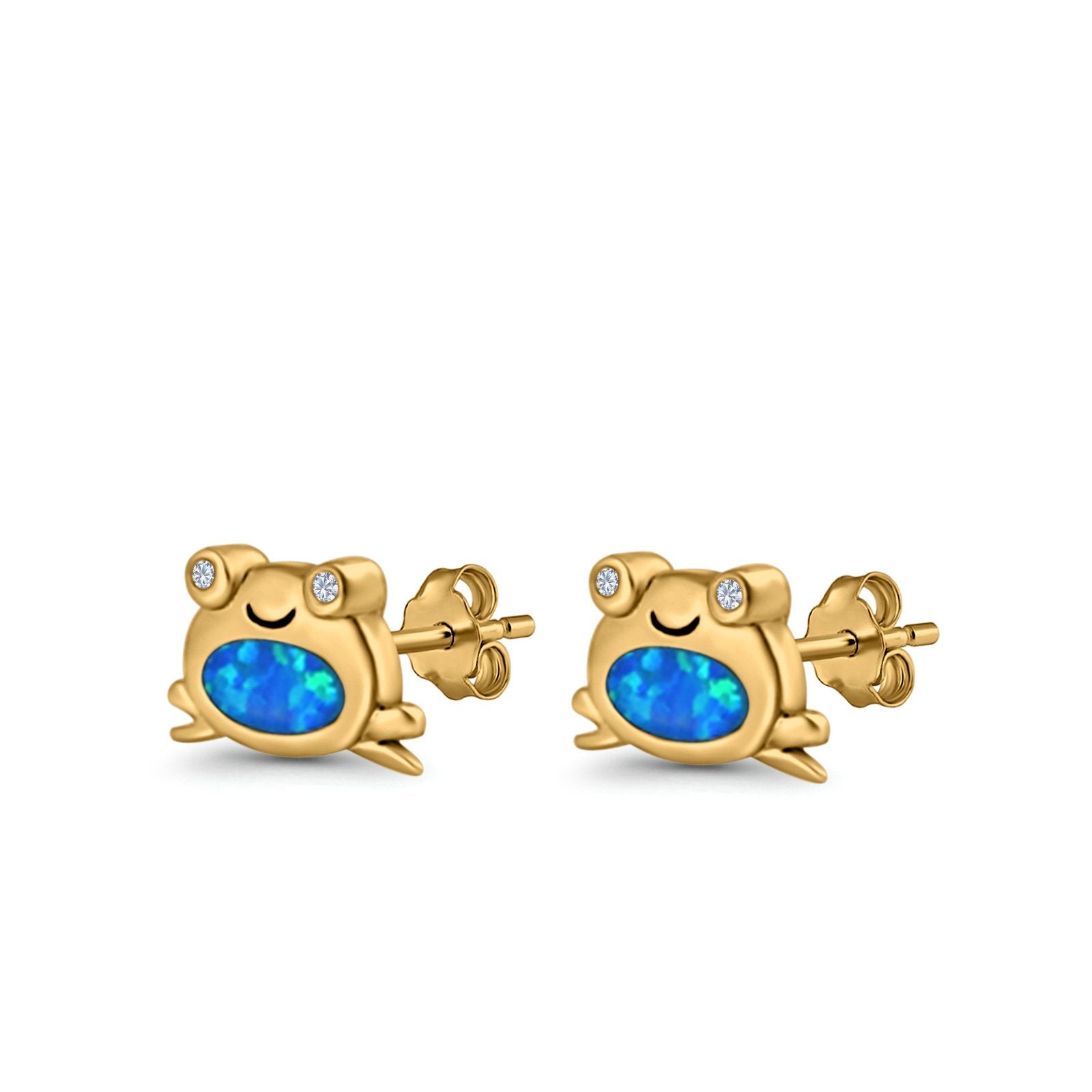 Frog Stud Earrings Created Opal 925 Sterling Silver (6mm)