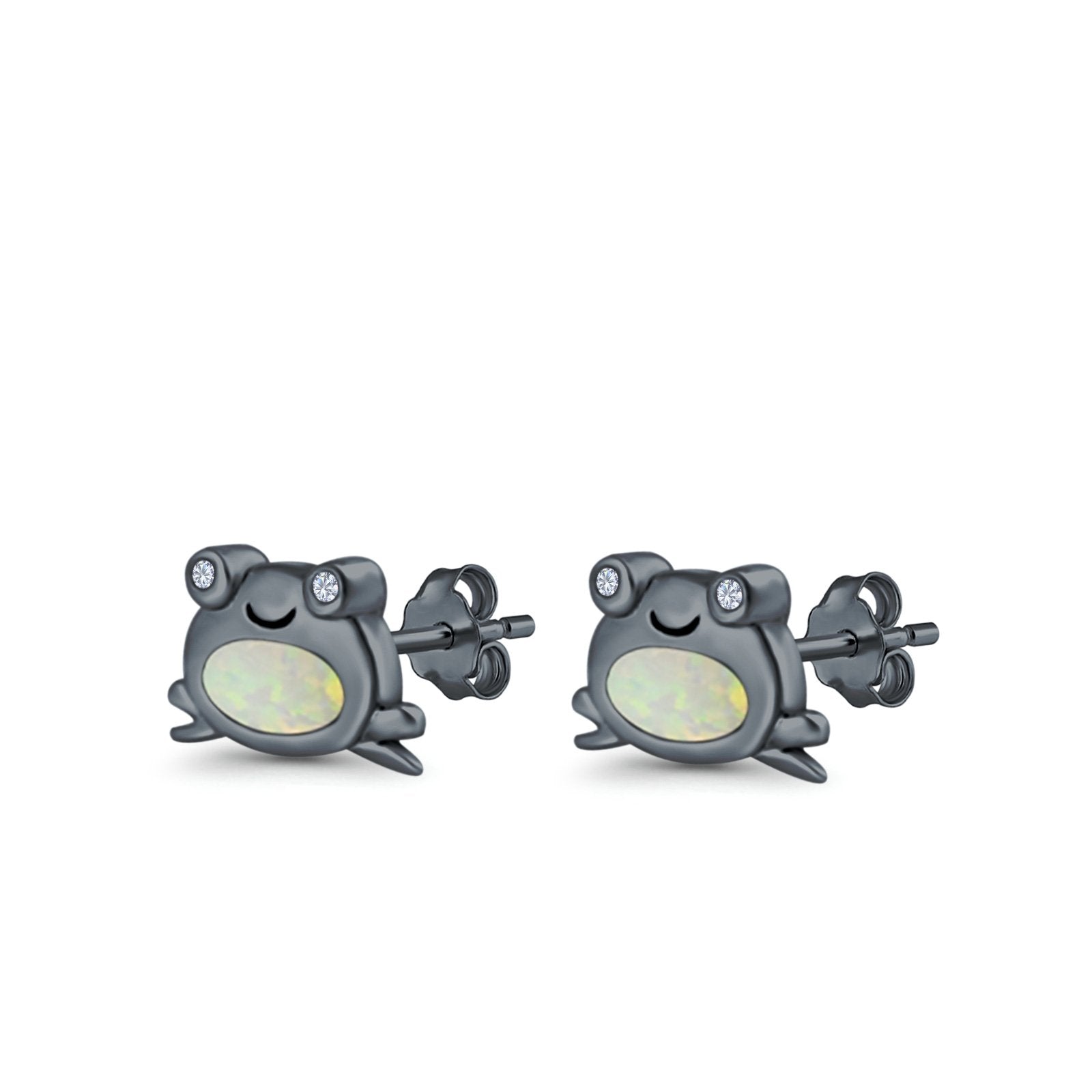 Frog Stud Earrings Created Opal 925 Sterling Silver (6mm)