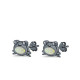 Frog Stud Earrings Created Opal 925 Sterling Silver (6mm)