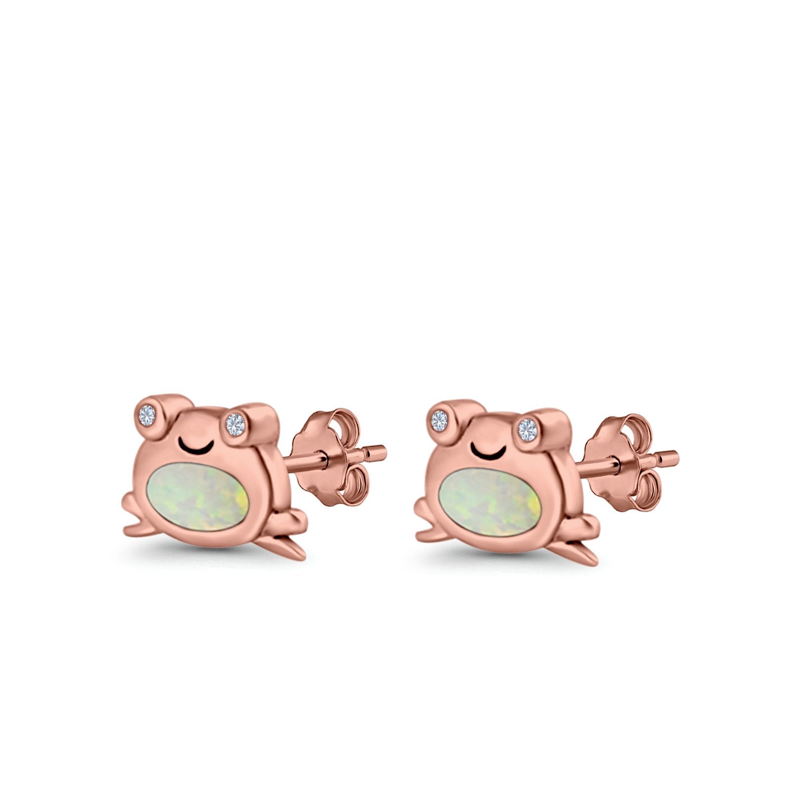 Frog Stud Earrings Created Opal 925 Sterling Silver (6mm)