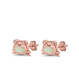 Frog Stud Earrings Created Opal 925 Sterling Silver (6mm)