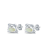 Frog Stud Earrings Created Opal 925 Sterling Silver (6mm)